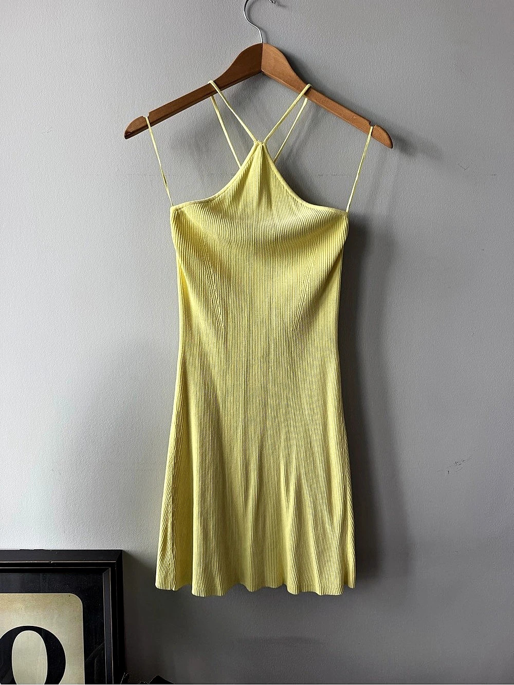 Zara Ribbed Mini Dress in Yellow Size Medium Like New